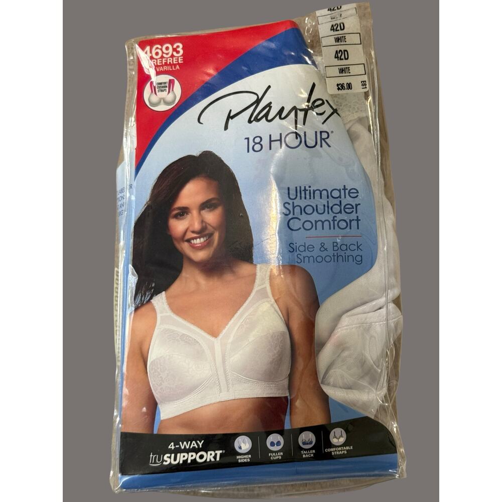 NWT Playtex 18 Hour Wirefree Bra 42D White Full Coverage Comfort